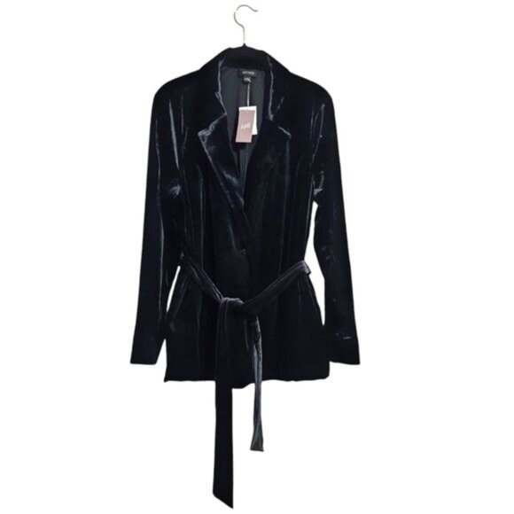 J.JILL velvet single button blazer with waist tie in black NEW size L - Picture 1 of 8